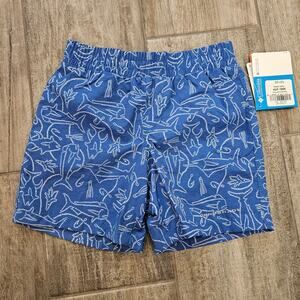 Columbia PFG Swim Shorts‎ Youth XXS Shark Print Blue UPF Fishing NEW Summer